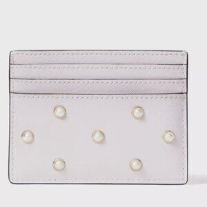 NWT Kate Spade Madison Studded Faux Pearls Small Slim Card Holder Lilac Moon